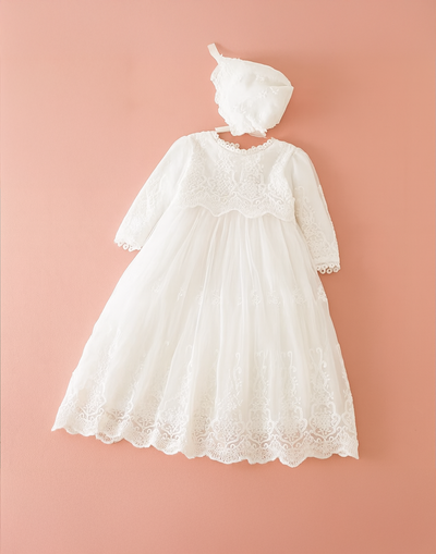 Magdalena - Baptism Christening Gown with Bonnet