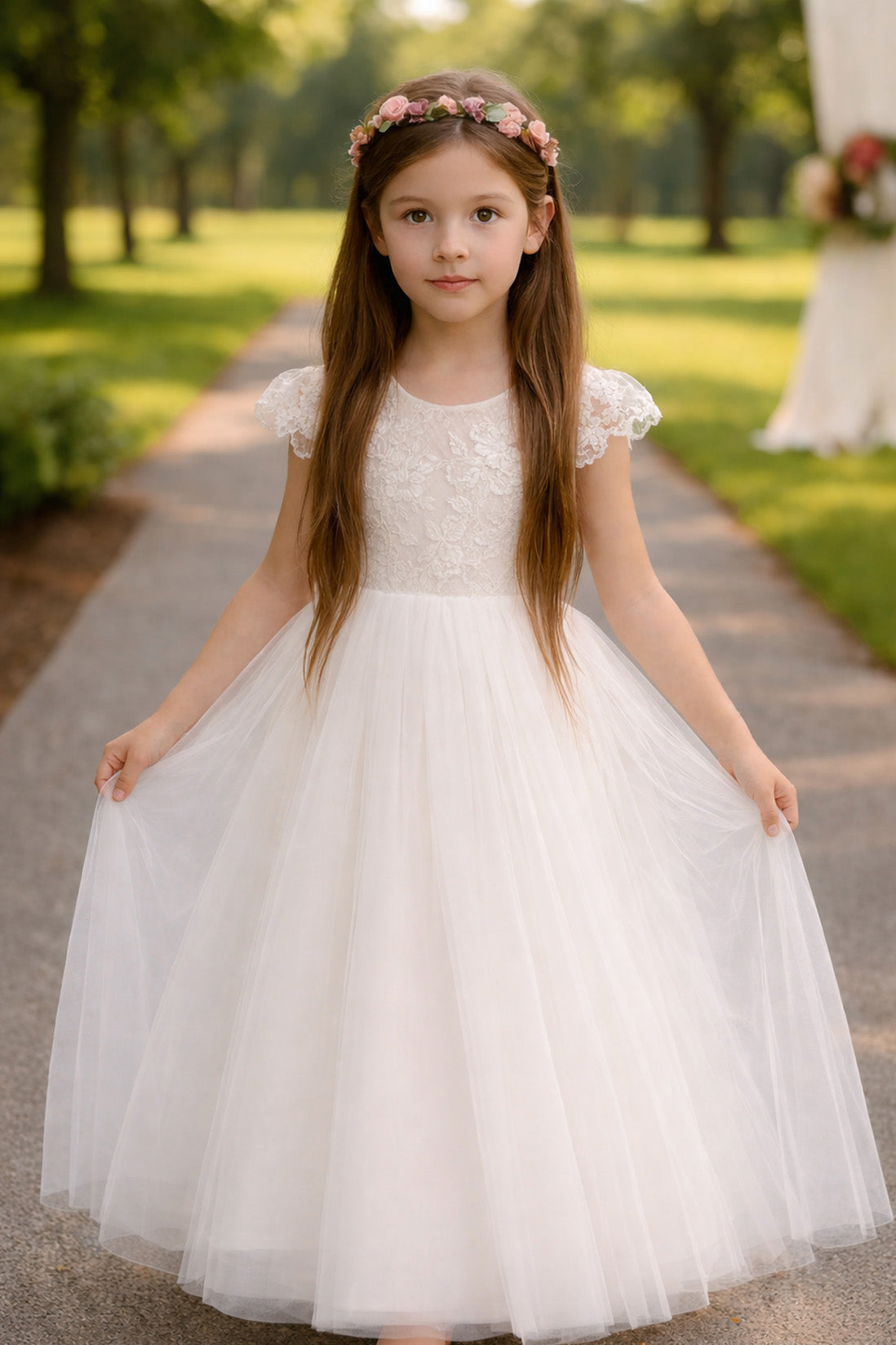 Magnolia in Ivory White ~ A-line Party or Flower Girl Dress