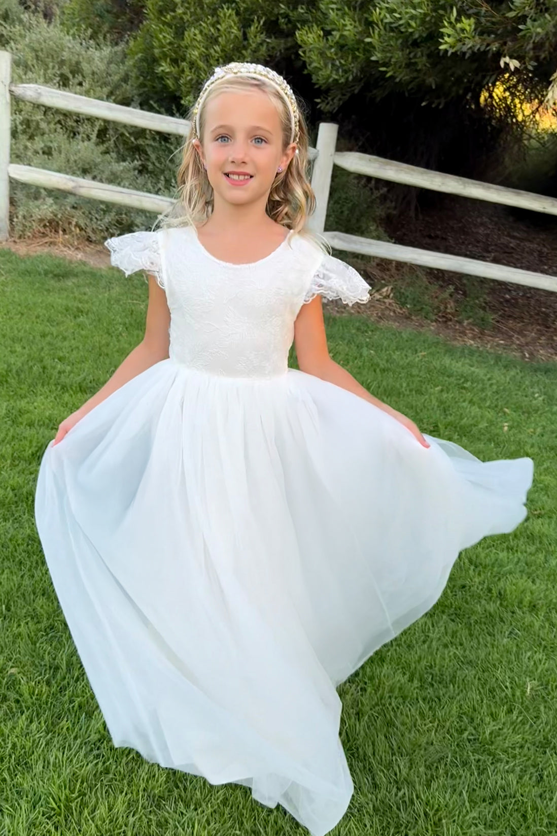 Magnolia in Ivory White ~ A-line Party or Flower Girl Dress