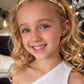 Matilda Rose Gold Headband (Ages 3-Adult) with a pink satin drawstring bag.
