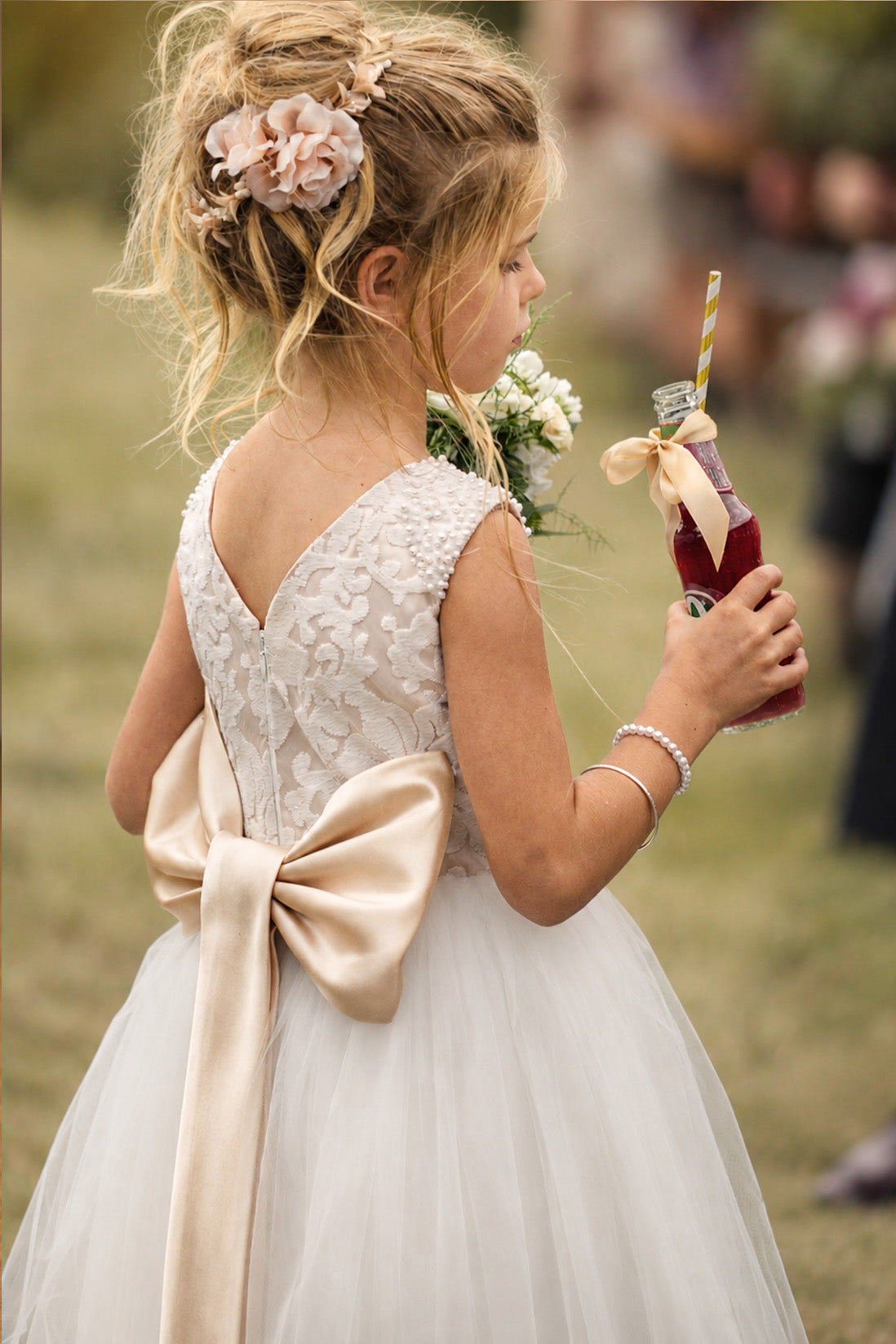 Maryanne in Champagne + Ivory White Skirt - Flower Girl Dress