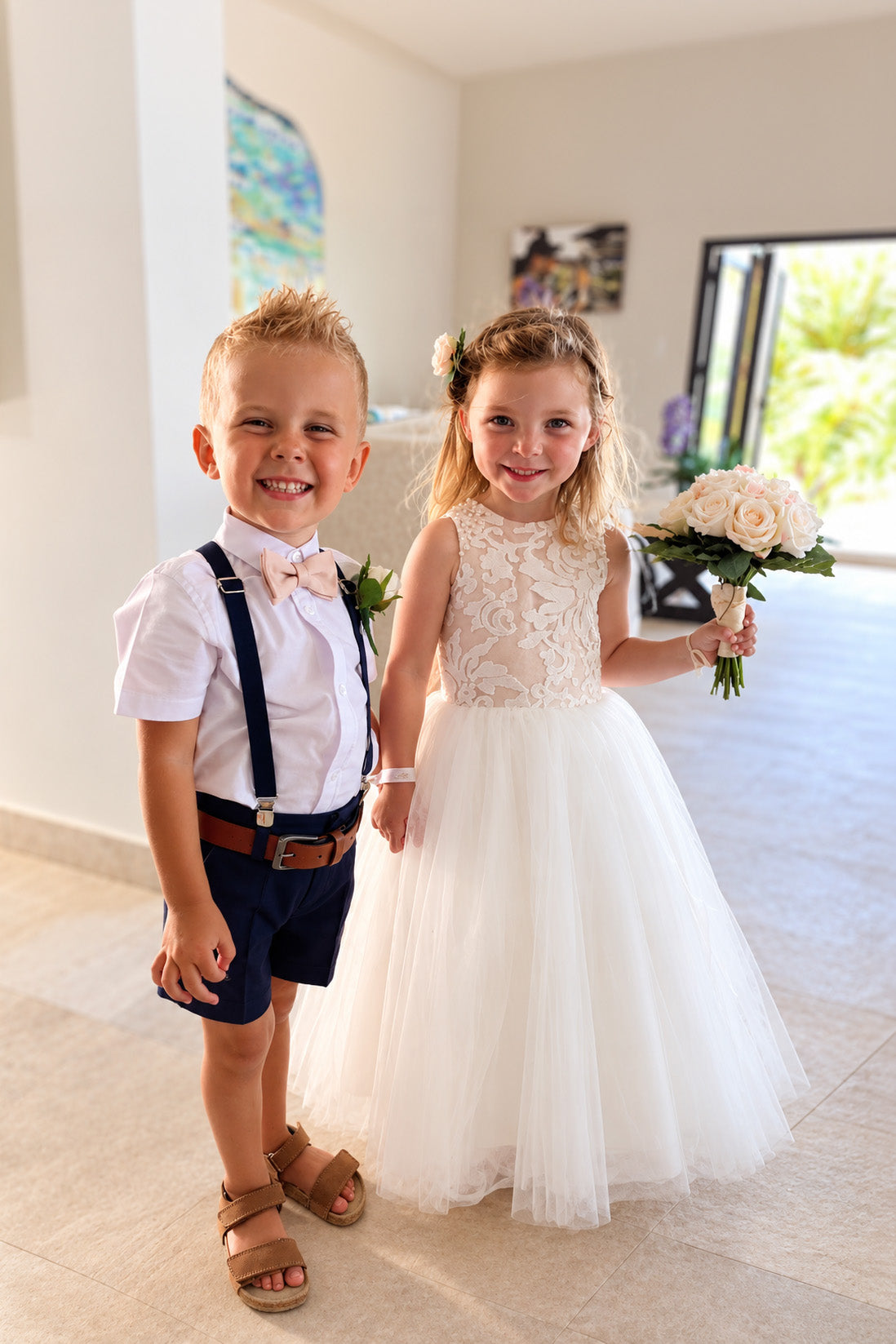 Maryanne in Champagne + Ivory White Skirt - Flower Girl Dress