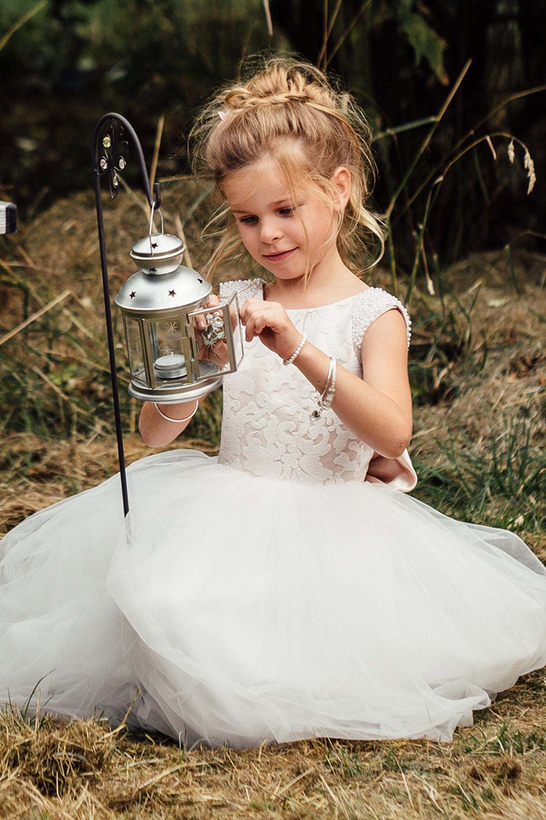 Maryanne in Champagne + Ivory White Skirt - Flower Girl Dress