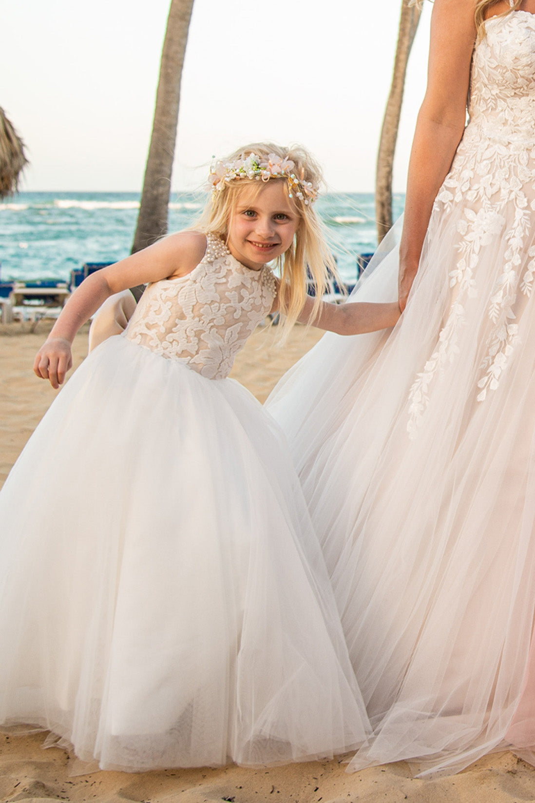 Maryanne in Champagne + Ivory White Skirt - Flower Girl Dress