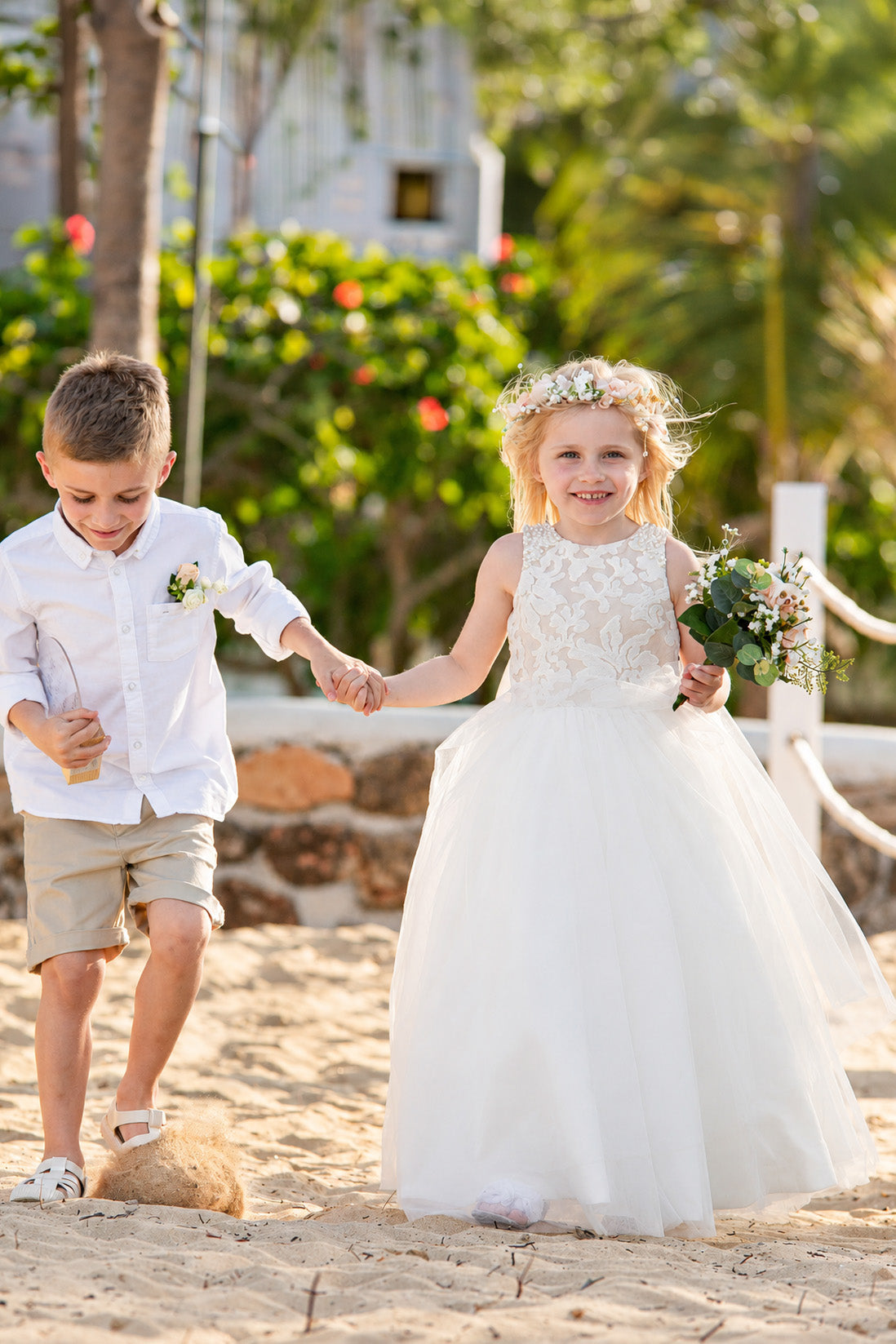 Maryanne in Champagne + Ivory White Skirt - Flower Girl Dress
