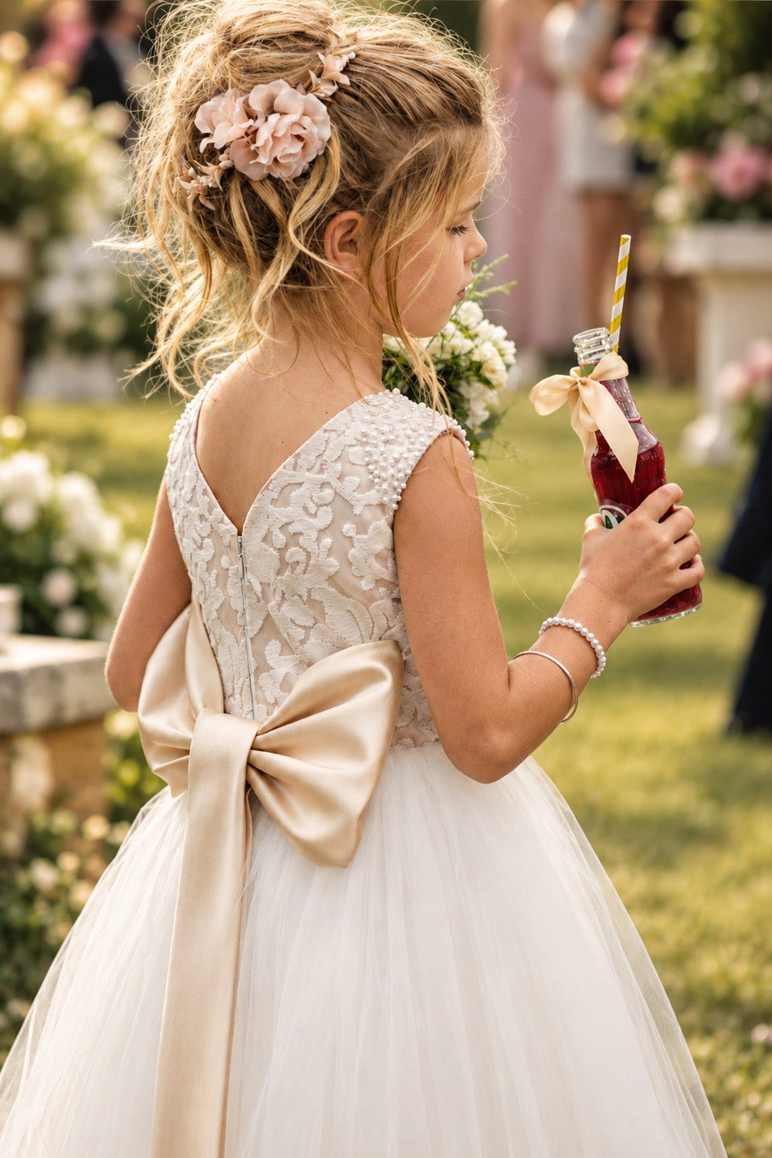 Maryanne in Champagne + Ivory White Skirt - Flower Girl Dress