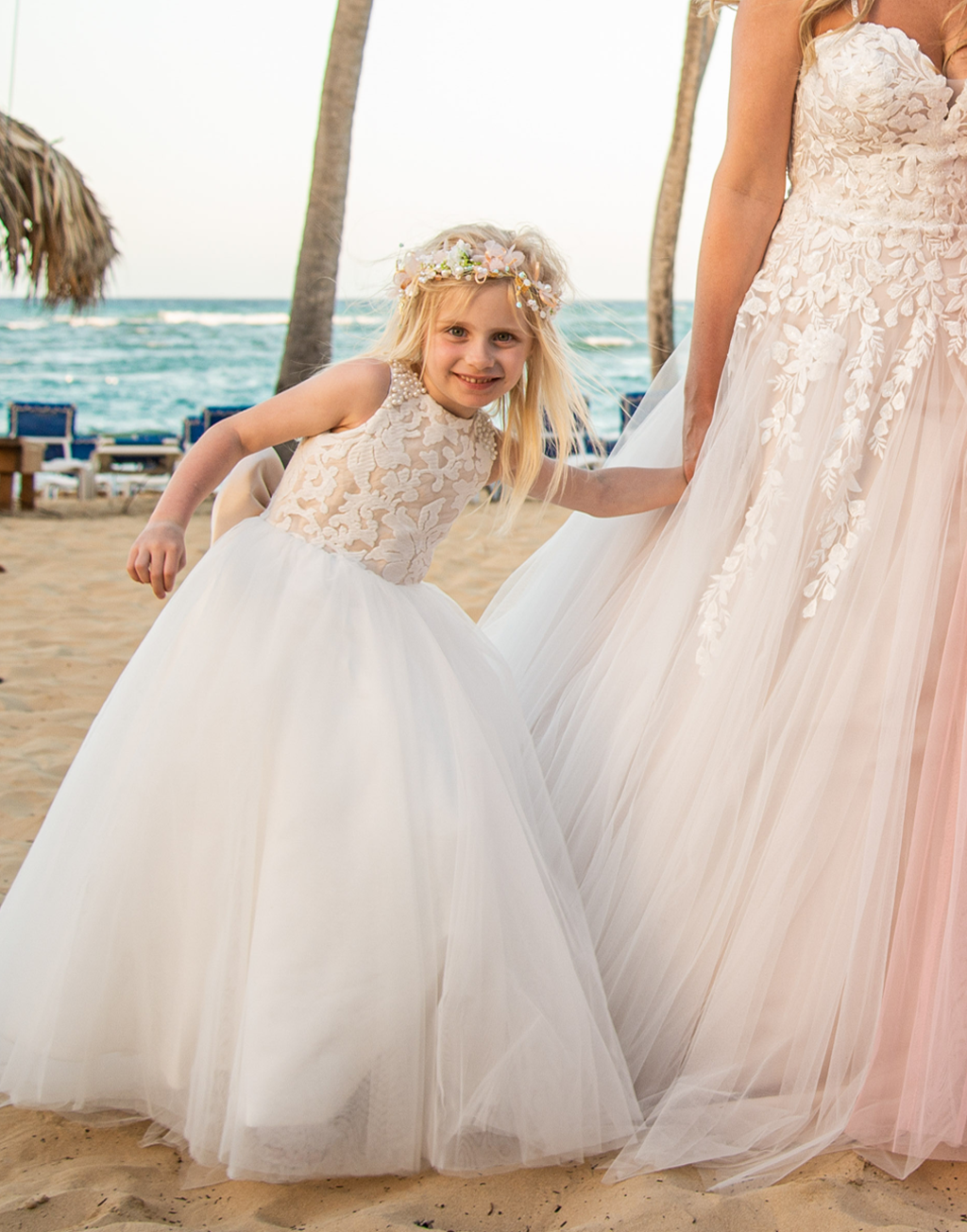 Maryanne in Champagne + Ivory White Skirt - Flower Girl Dress