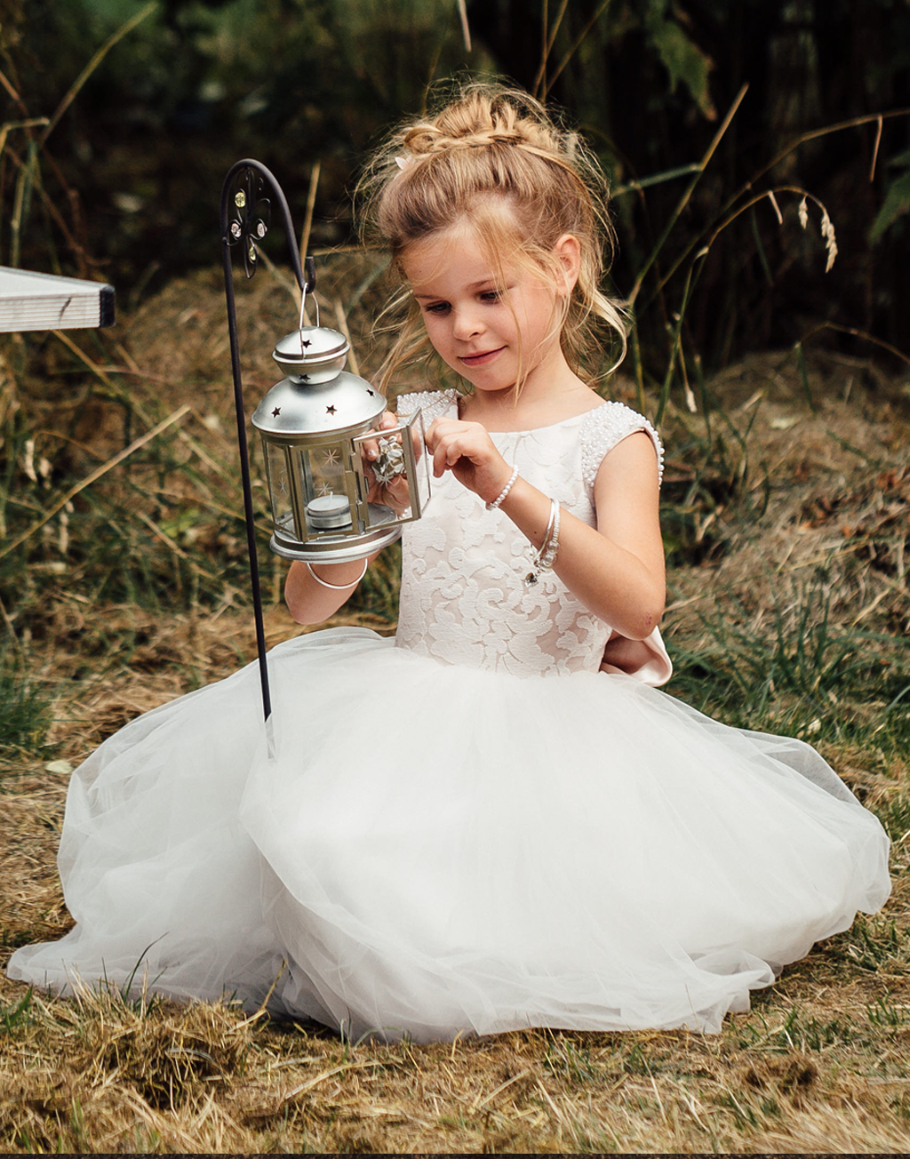 Maryanne in Champagne + Ivory White Skirt - Flower Girl Dress