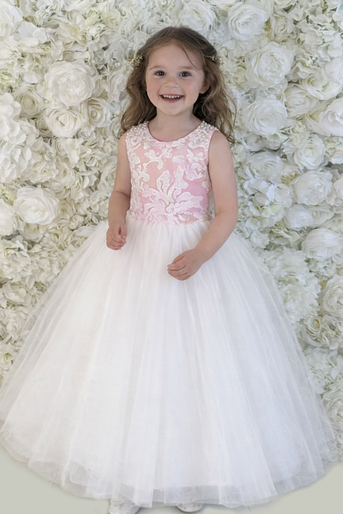 Maryanne in Dusty Pink + Ivory White Skirt - Flower Girl Dress
