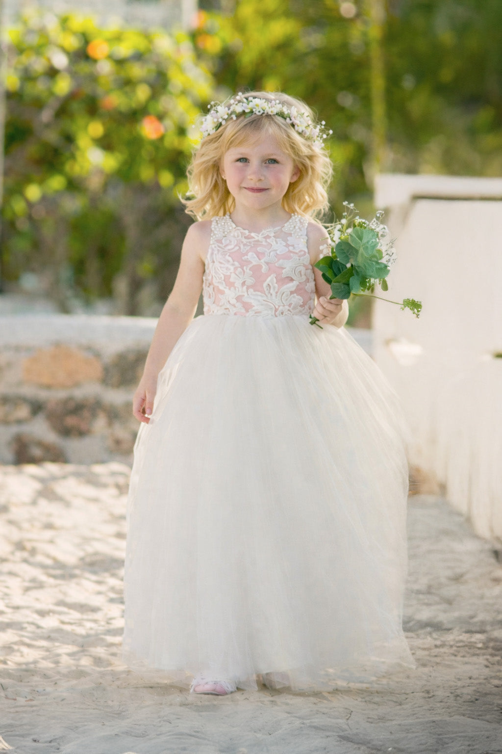 Maryanne in Dusty Pink + Ivory White Skirt - Flower Girl Dress