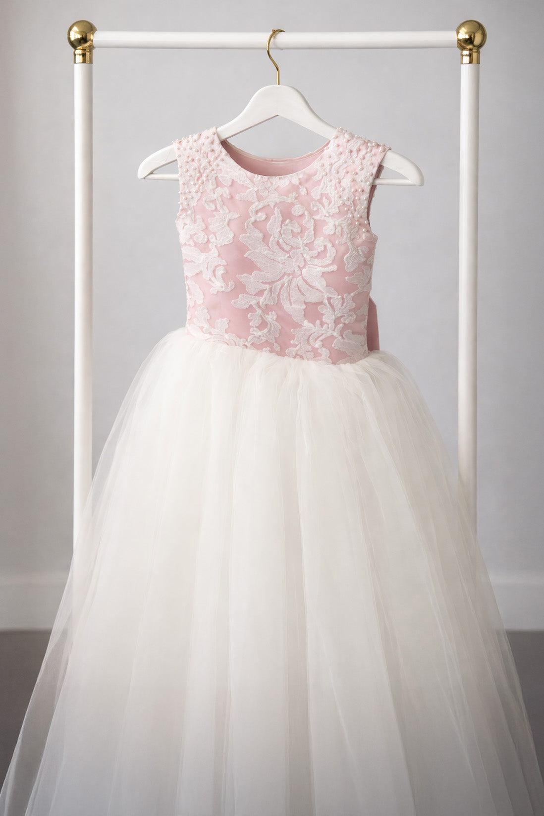 Maryanne in Dusty Pink + Ivory White Skirt - Flower Girl Dress