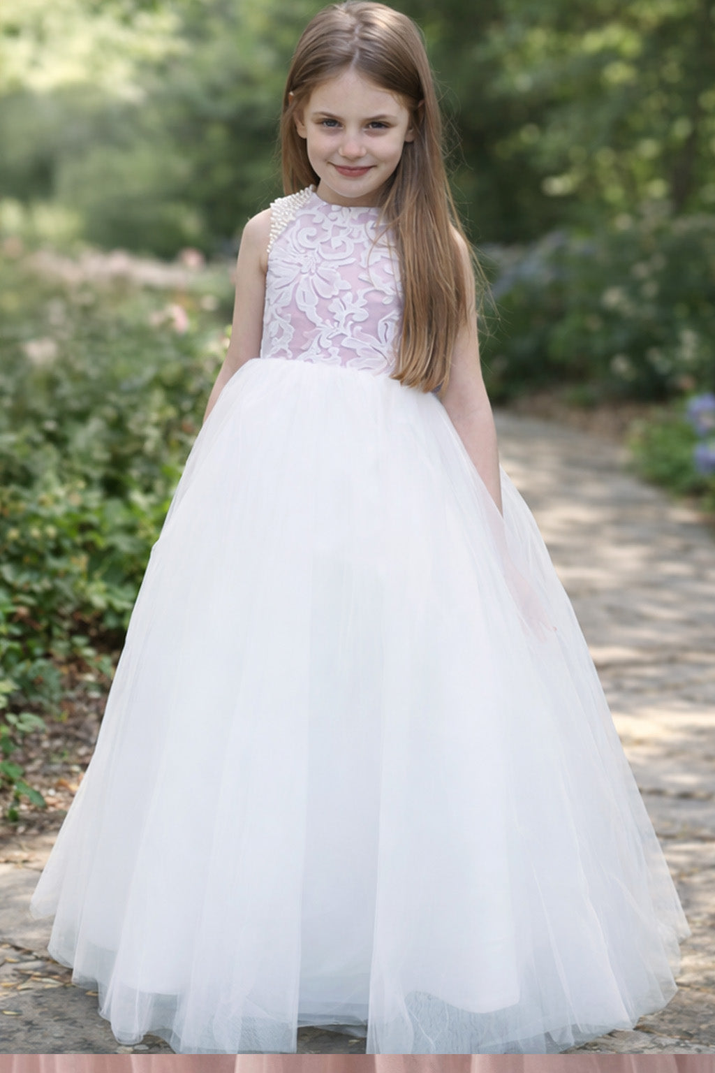 Maryanne in Dusty Pink + Ivory White Skirt - Flower Girl Dress
