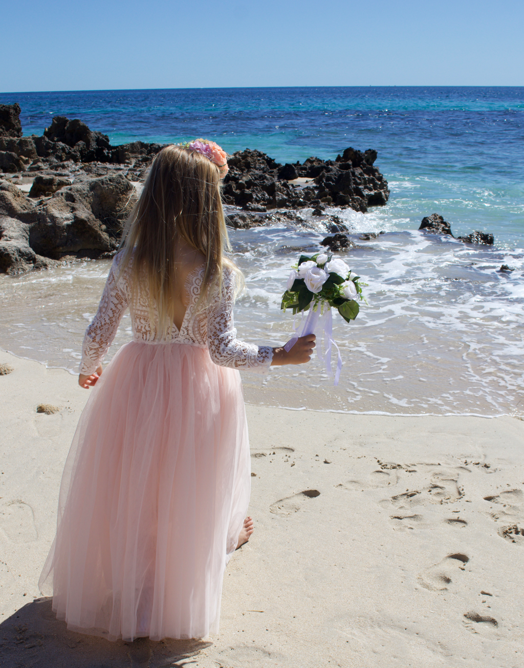 Mary-Jane in Blush/Apricot ~ Party or Flower Girl Dress + Sash