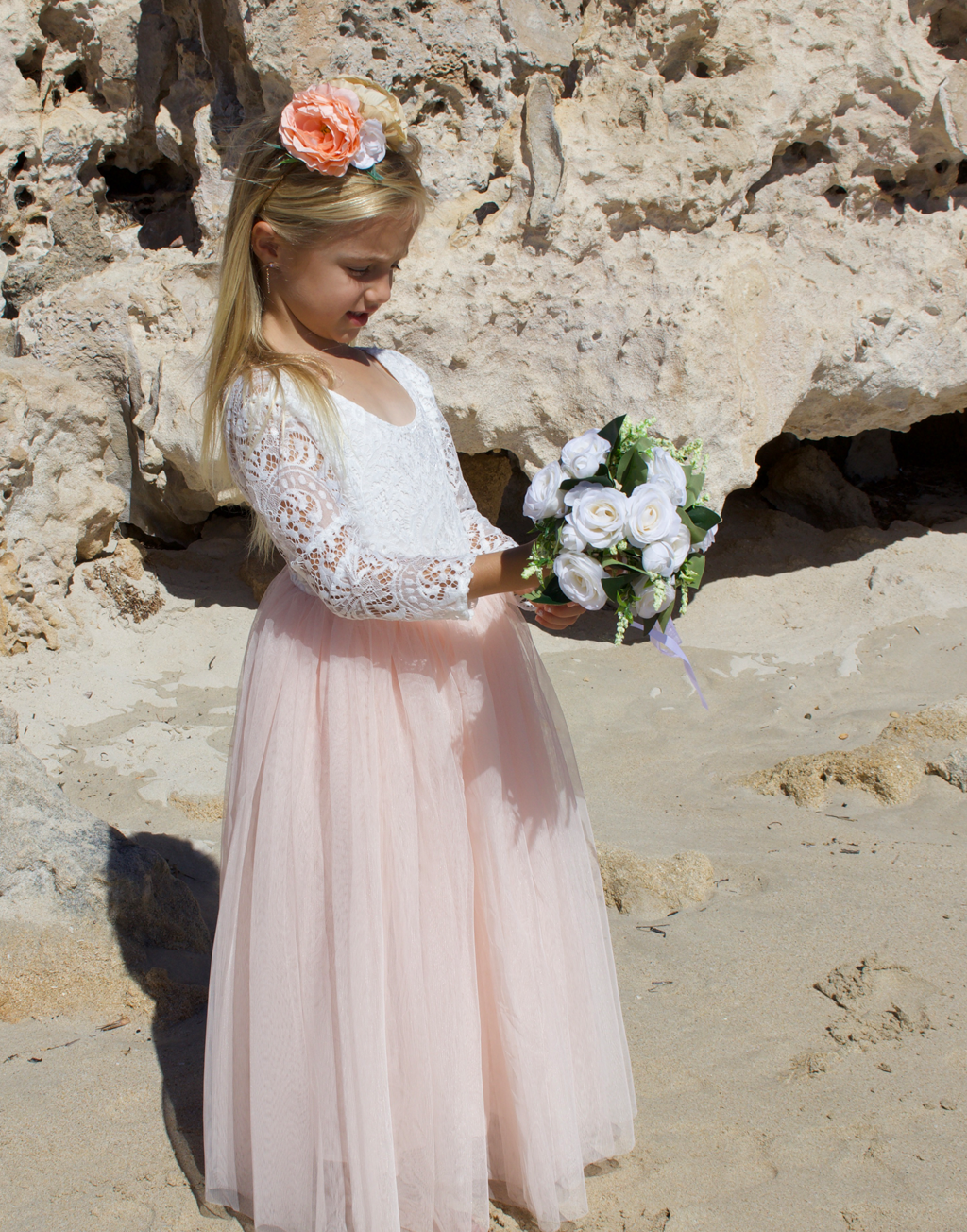 Mary-Jane in Blush/Apricot ~ Party or Flower Girl Dress + Sash
