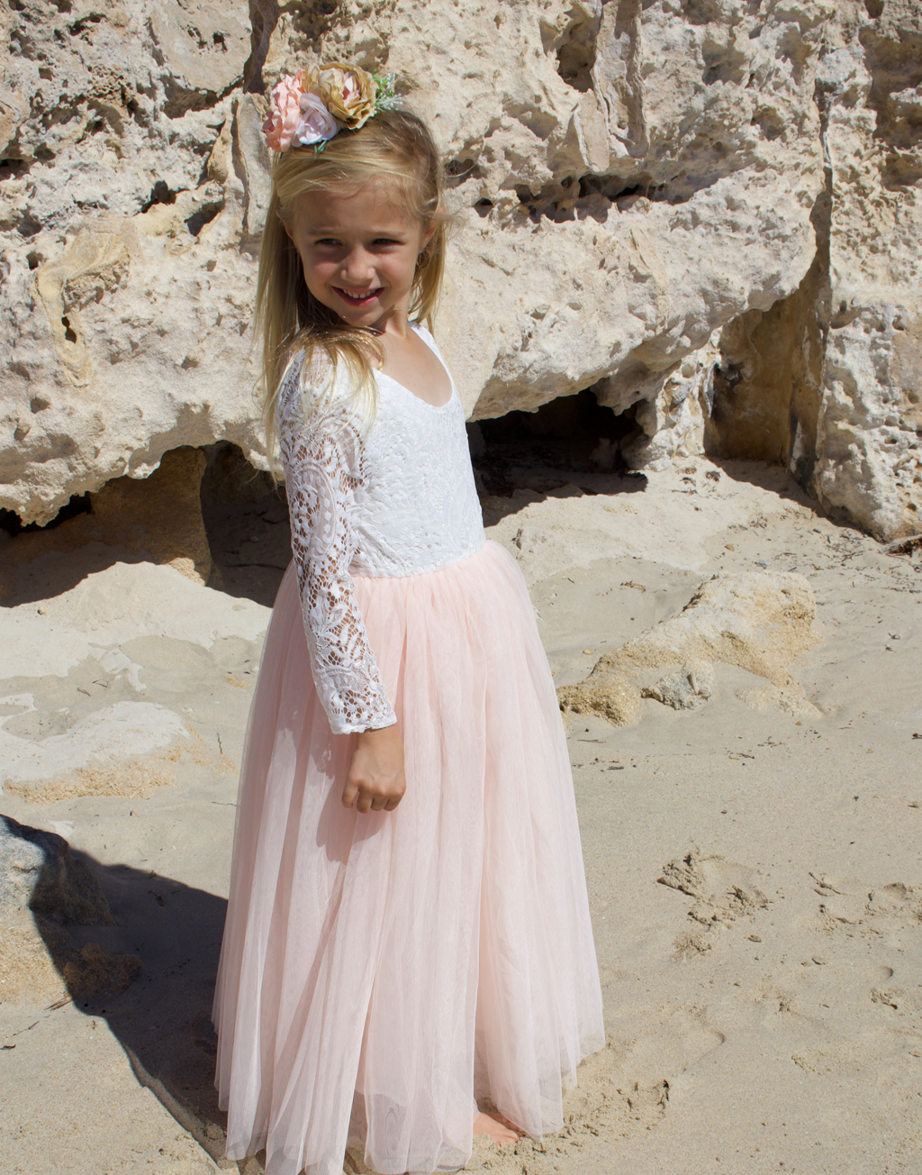 Mary-Jane in Blush/Apricot ~ Party or Flower Girl Dress + Sash