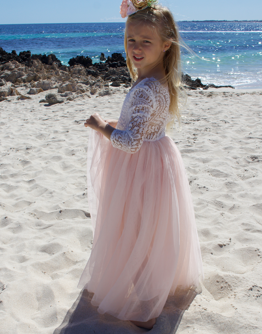 Mary-Jane in Blush/Apricot ~ Party or Flower Girl Dress + Sash