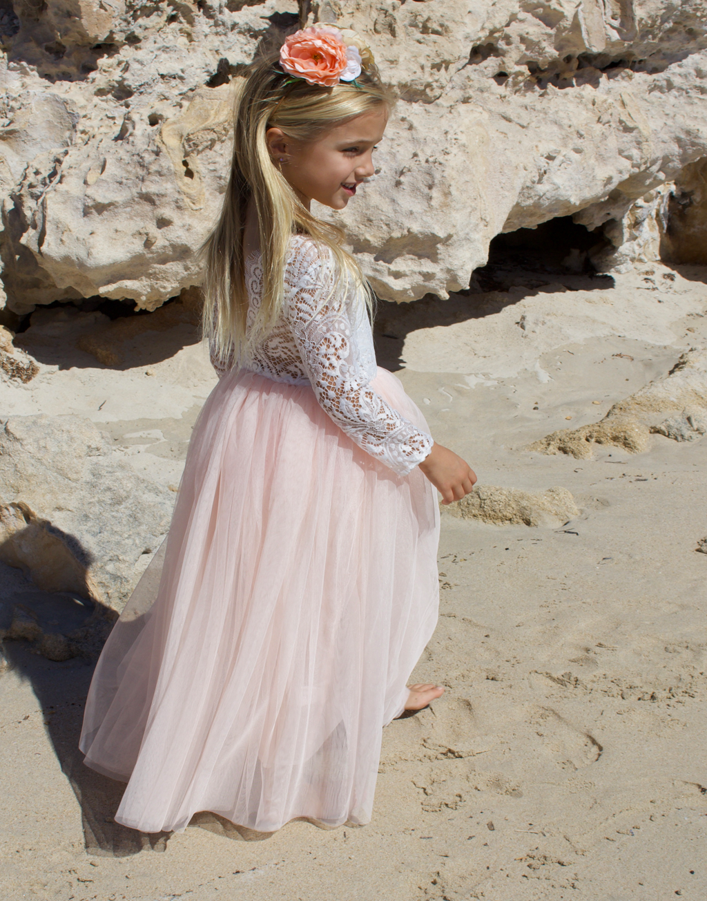 Mary-Jane in Blush/Apricot ~ Party or Flower Girl Dress + Sash