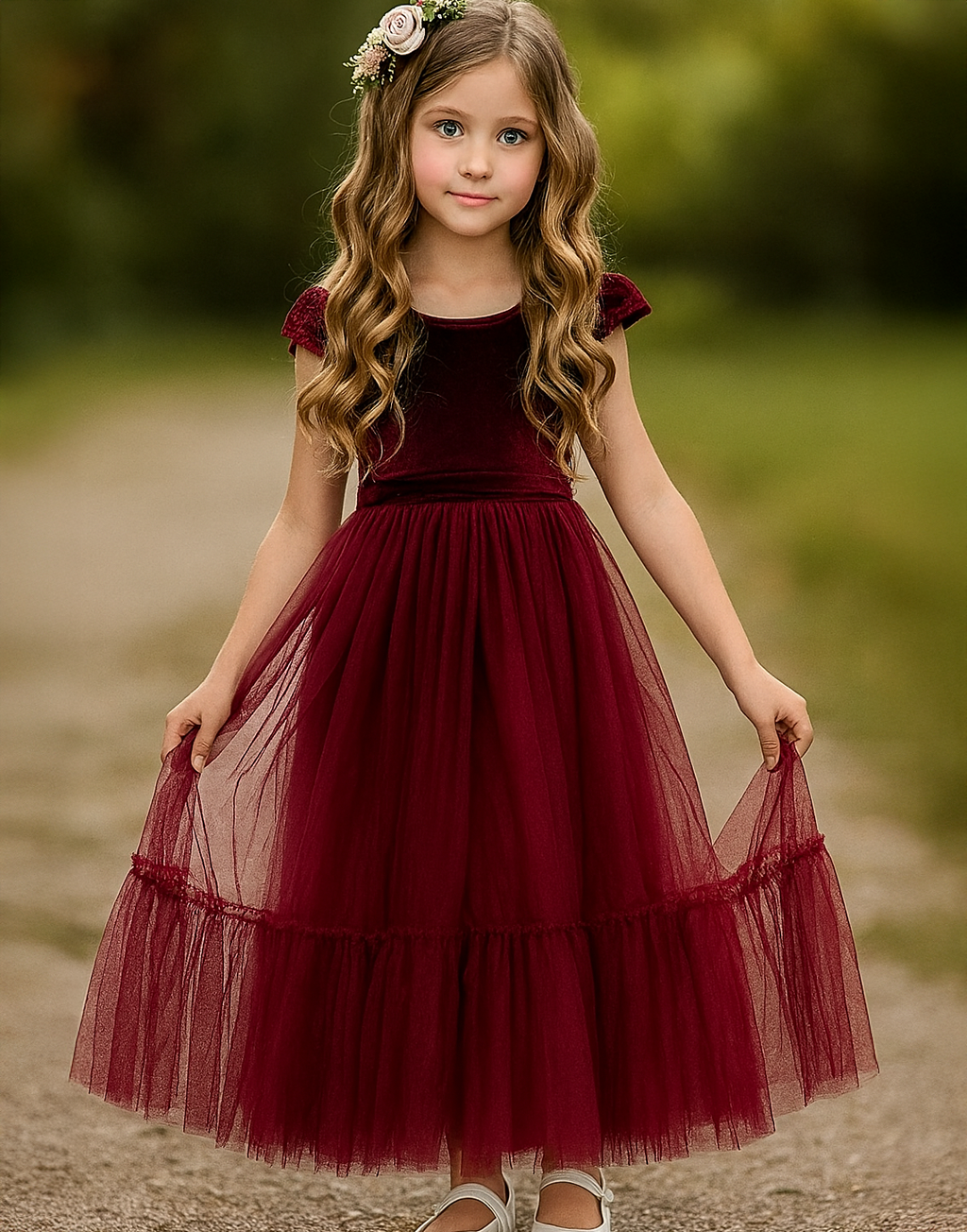 Noel in Burgundy ~ Party or Flower Girl Dress
