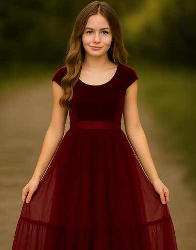 Noel in Burgundy ~ Party or Flower Girl Dress