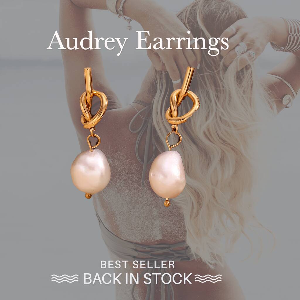 Audrey Fresh Water Pearl Earrings 18k Gold Plated Titanium, Tarnish Free, Hypoallergenic + Waterproof
