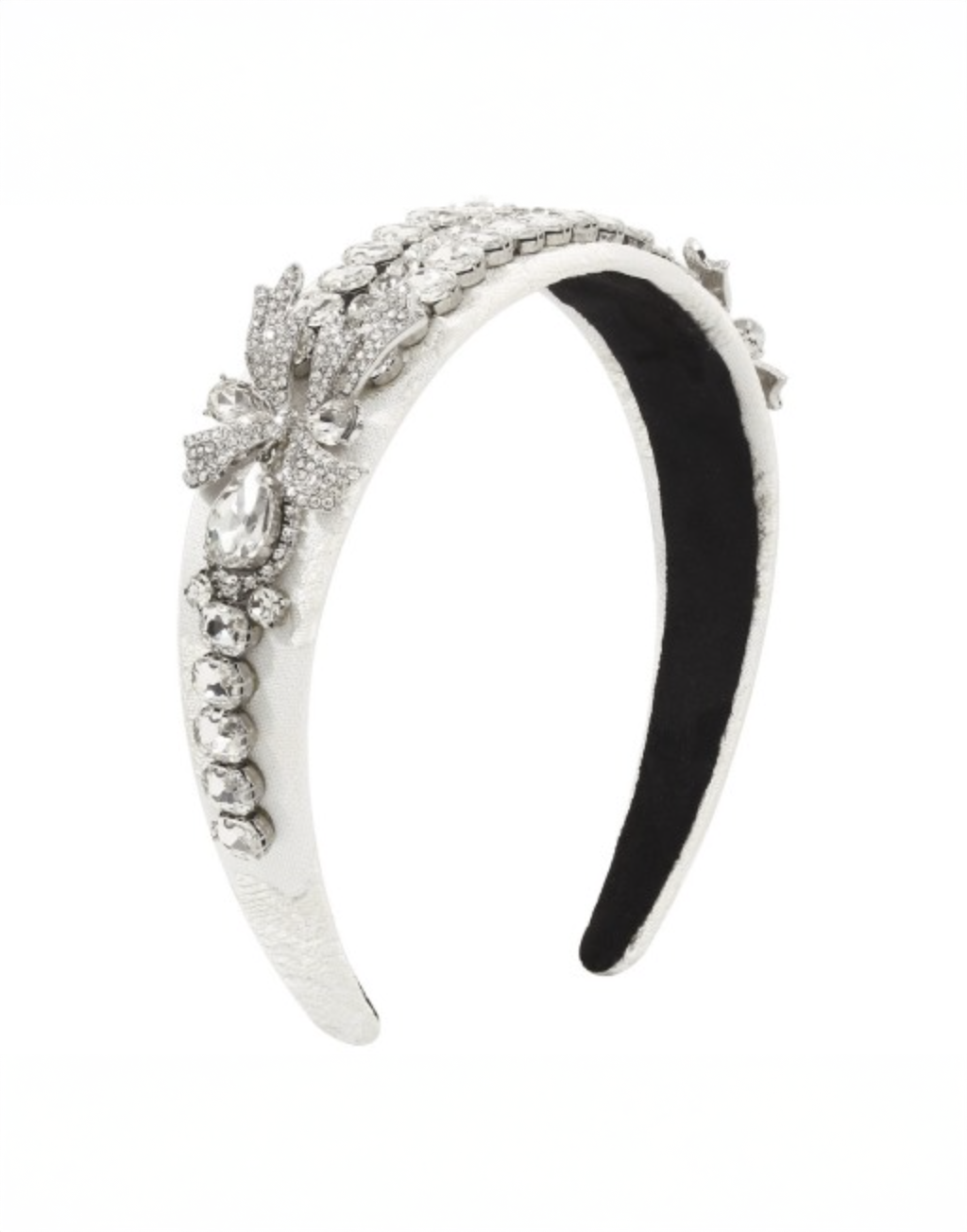Gatsby Rhinestone Headband (Ages 8-Adult) with a pink satin drawstring bag