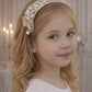 Papillon Butterfly Pearl Headband (Ages 6-Adult) with a pink satin drawstring bag