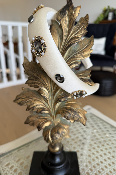 Penelope Headband (Ages 6-Adult) with a pink satin drawstring bag.