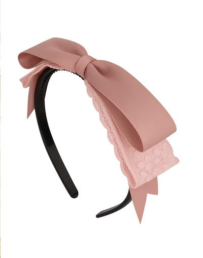 Victoria Headband (Ages 3 upwards) with a pink satin drawstring bag.
