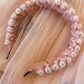 Pixie Pearls Headband (Ages 2 upwards) with a pink satin drawstring bag.