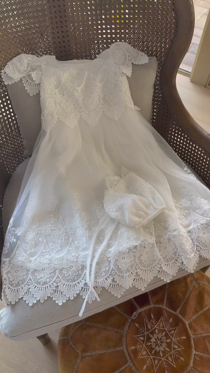 Harriet - Baptism Christening Gown with Bonnet