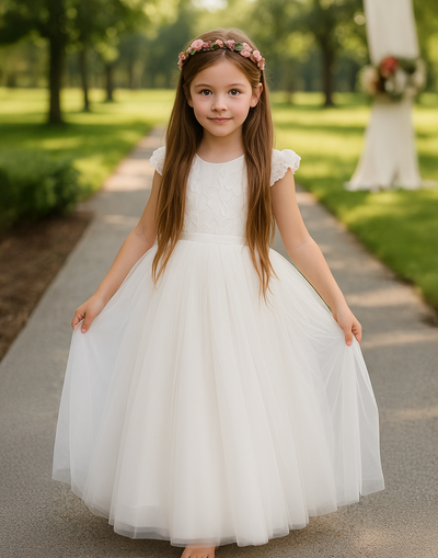 Rebecca in Ivory White ~ Party or Flower Girl Dress