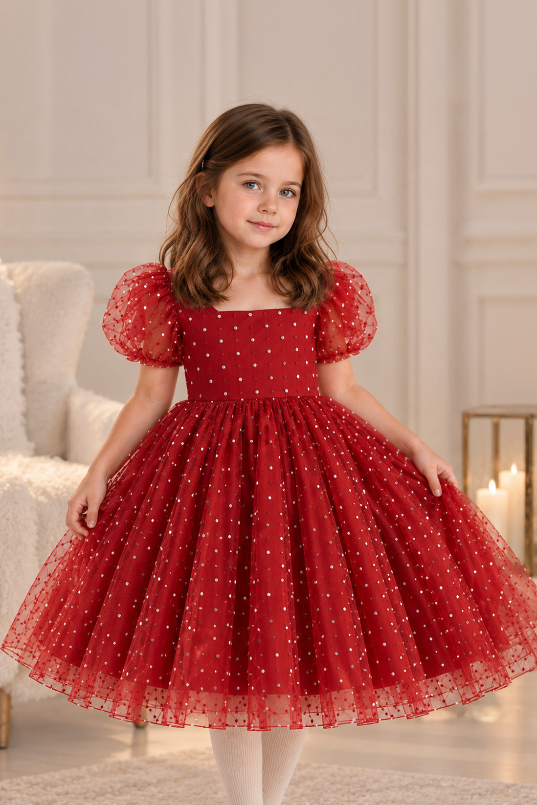Elvene in Spotty Red Xmas Party Dress
