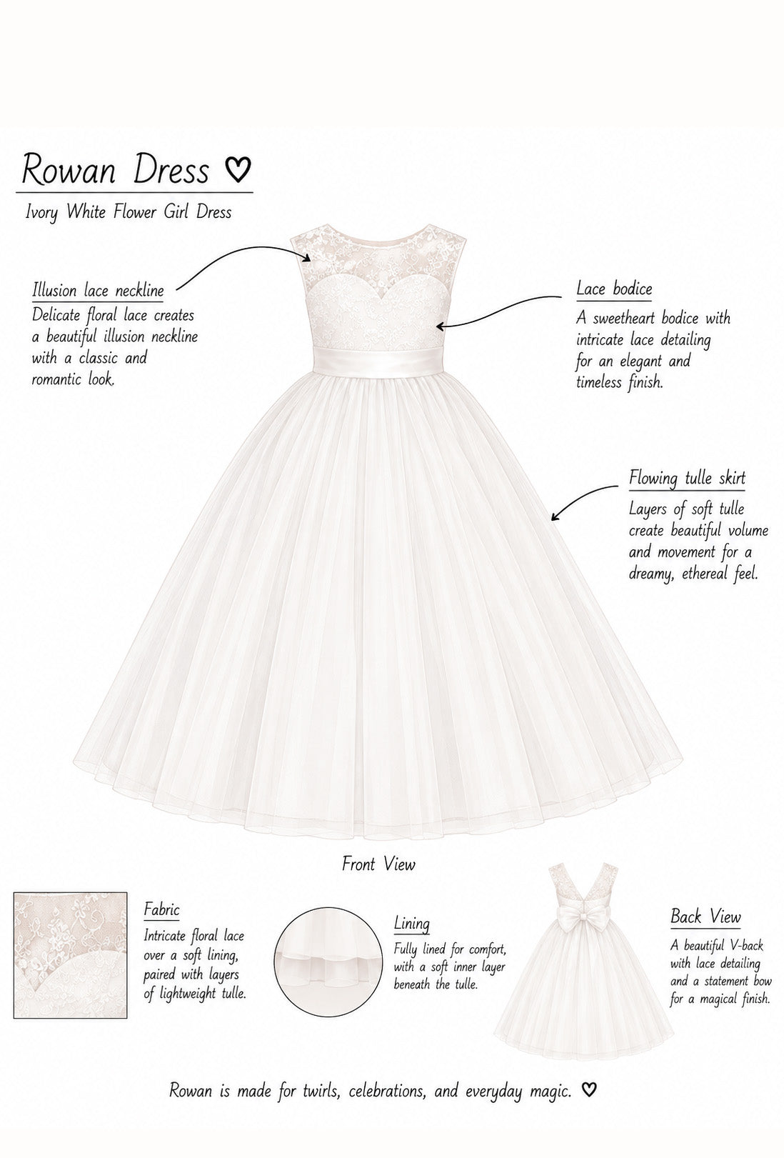 Rowan in Ivory White - Flower Girl or Ceremonial Dress
