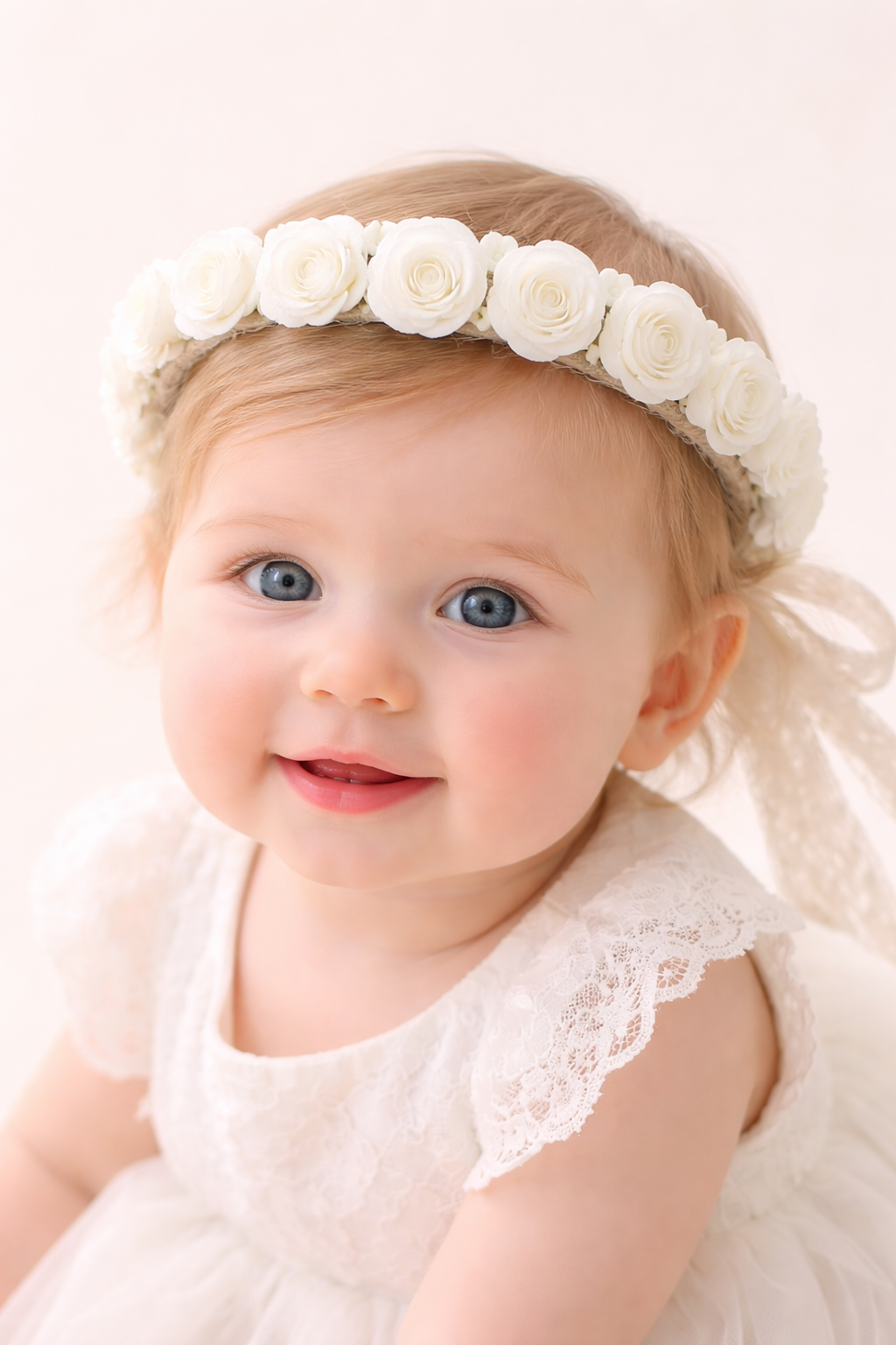 Roma Baby Headband (Ages 0-6m ) with a pink satin drawstring bag