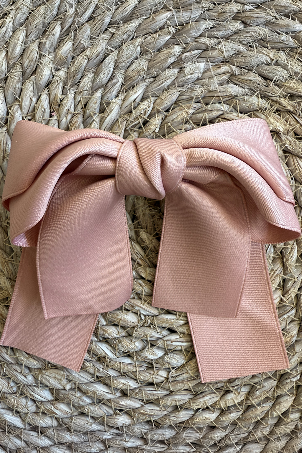 Rose Bow Barrette (Ages 3 upwards) with a pink satin drawstring bag.