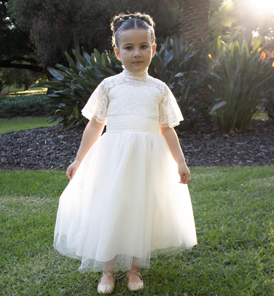 Roselle - White Communion on Flower Girl Dress