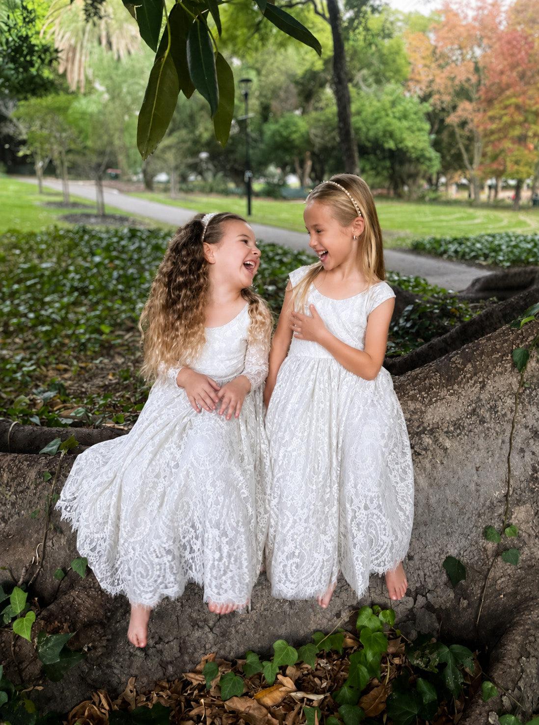 Saffron Ivory White ~ Luxurious Lace Flower Girl Dress