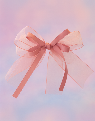 Strawberry Bow Barrette with a pink satin drawstring bag.