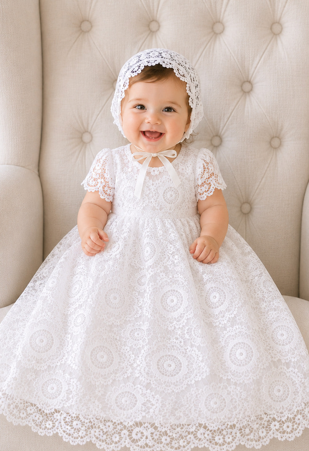 Vivian - Baptism Christening Gown with Bonnet