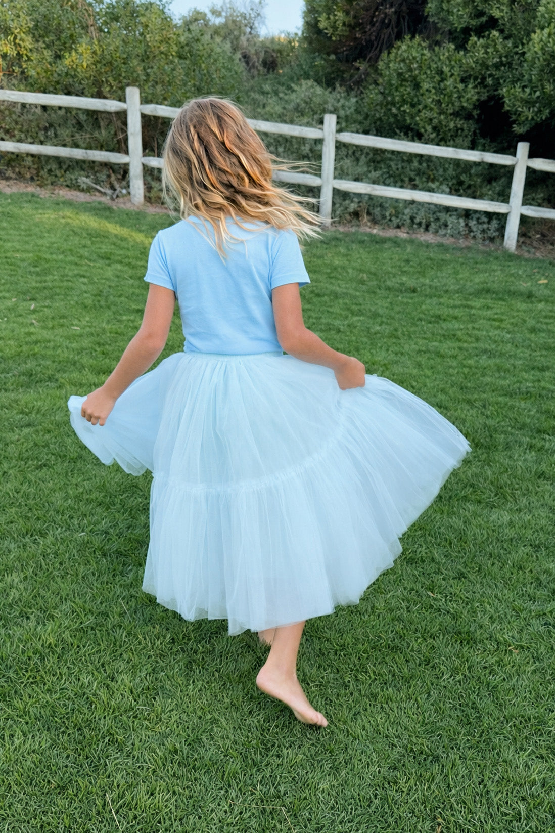 Willow Tutu in Porcelain Sky + Pink Satin Drawstring bag