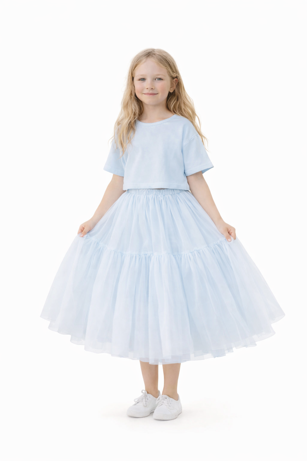 Willow Tutu in Porcelain Sky + Pink Satin Drawstring bag