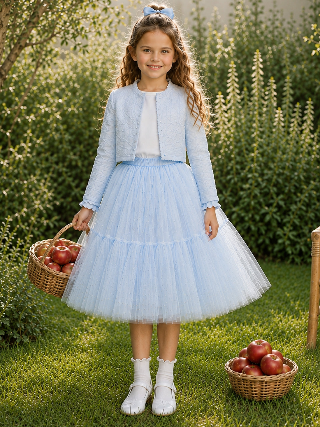 Willow Tutu in Porcelain Sky + Pink Satin Drawstring bag