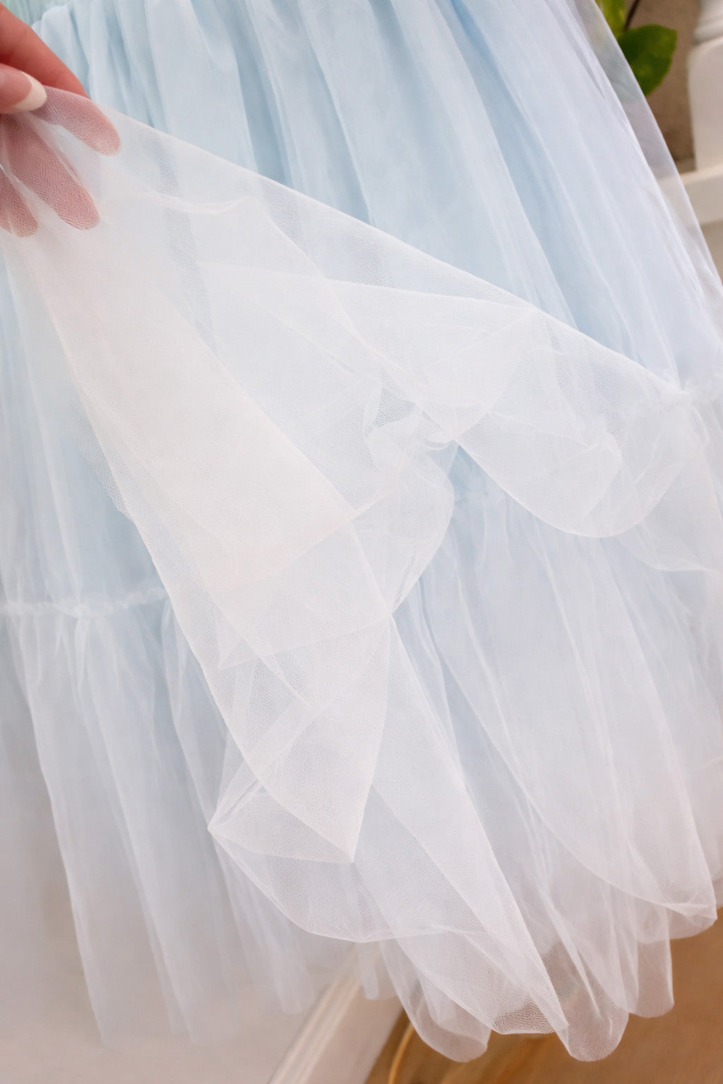 Willow Tutu in Porcelain Sky + Pink Satin Drawstring bag