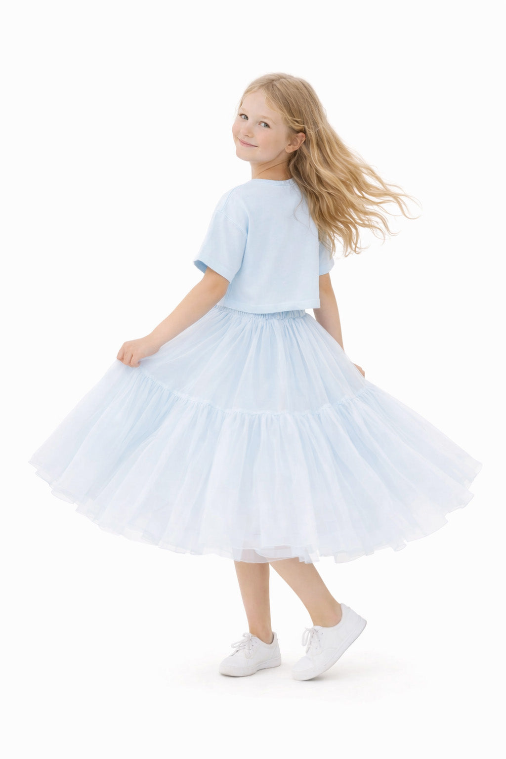 Willow Tutu in Porcelain Sky + Pink Satin Drawstring bag