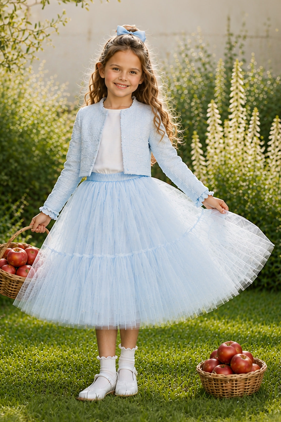 Willow Tutu in Porcelain Sky + Pink Satin Drawstring bag
