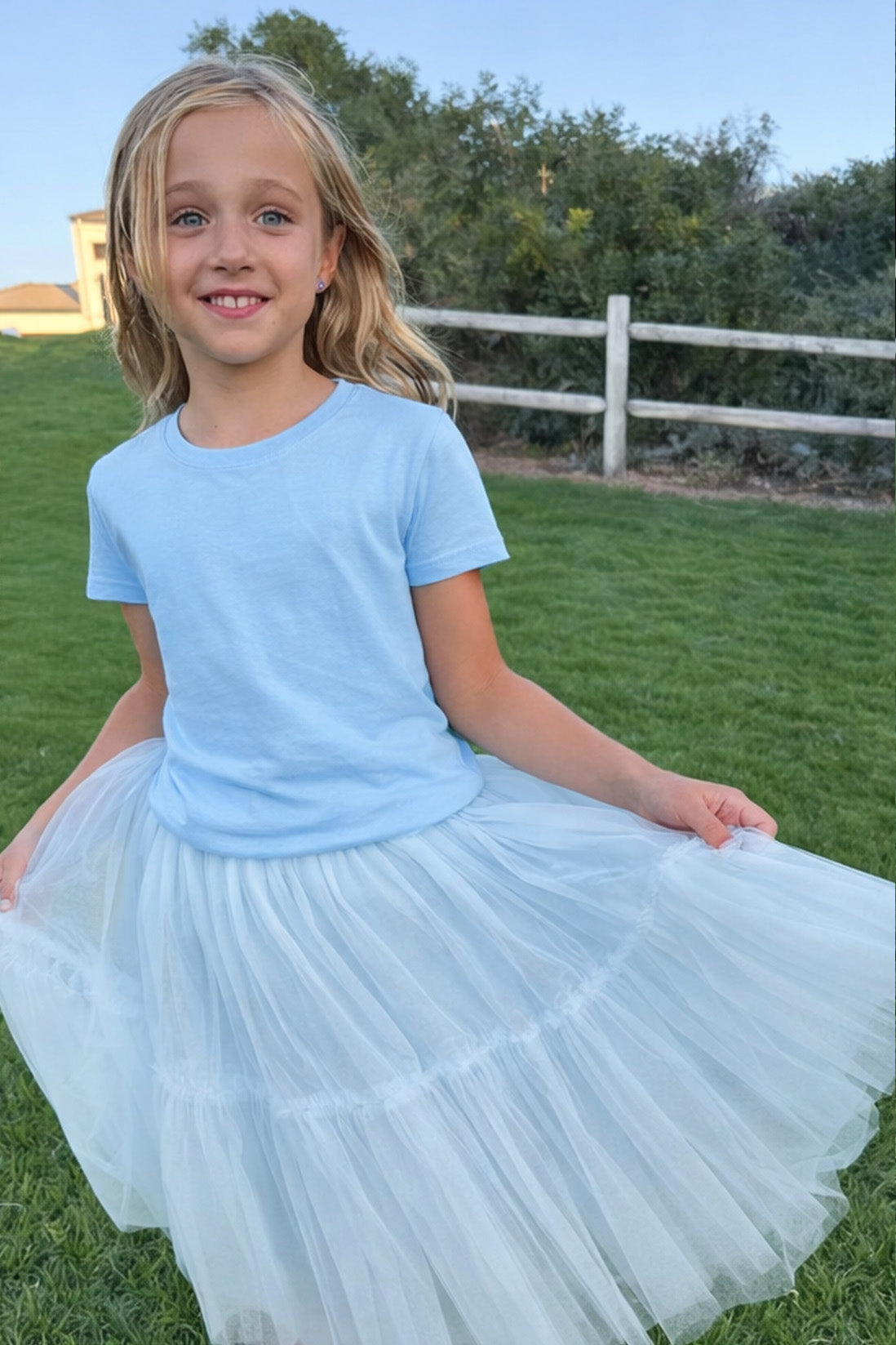 Willow Tutu in Porcelain Sky + Pink Satin Drawstring bag