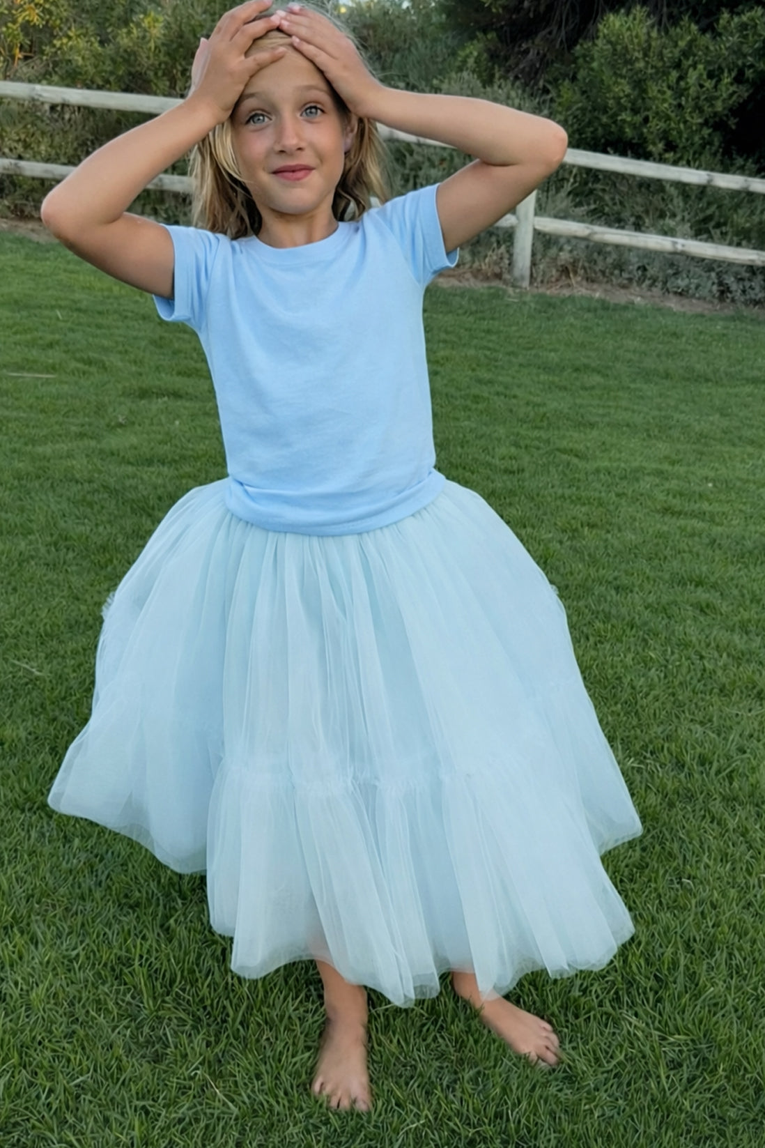Willow Tutu in Porcelain Sky + Pink Satin Drawstring bag
