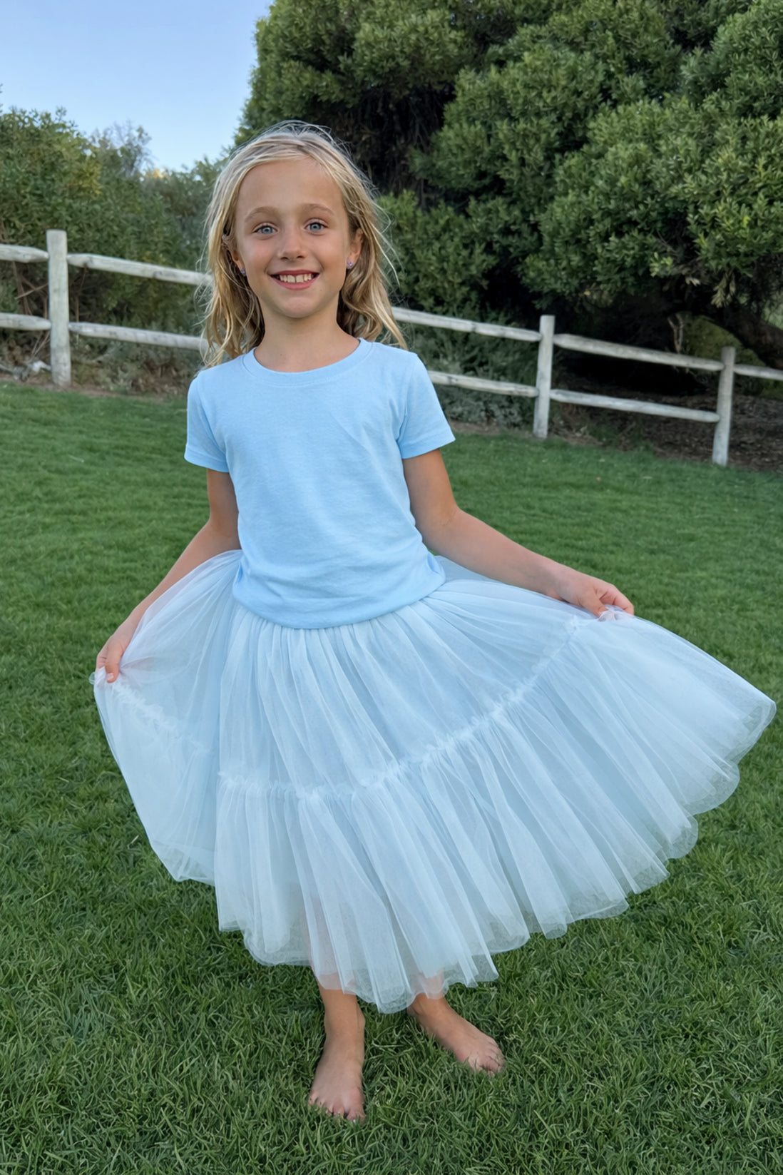 Willow Tutu in Porcelain Sky + Pink Satin Drawstring bag