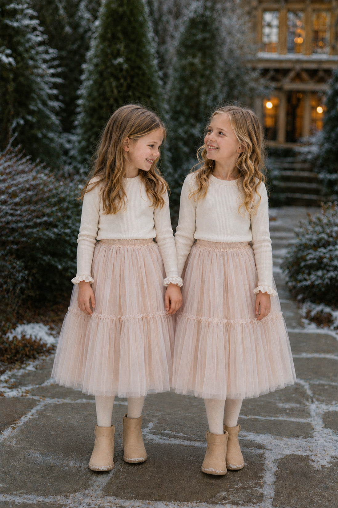 Willow Tutu in Buttercream + Pink Satin Drawstring Bag