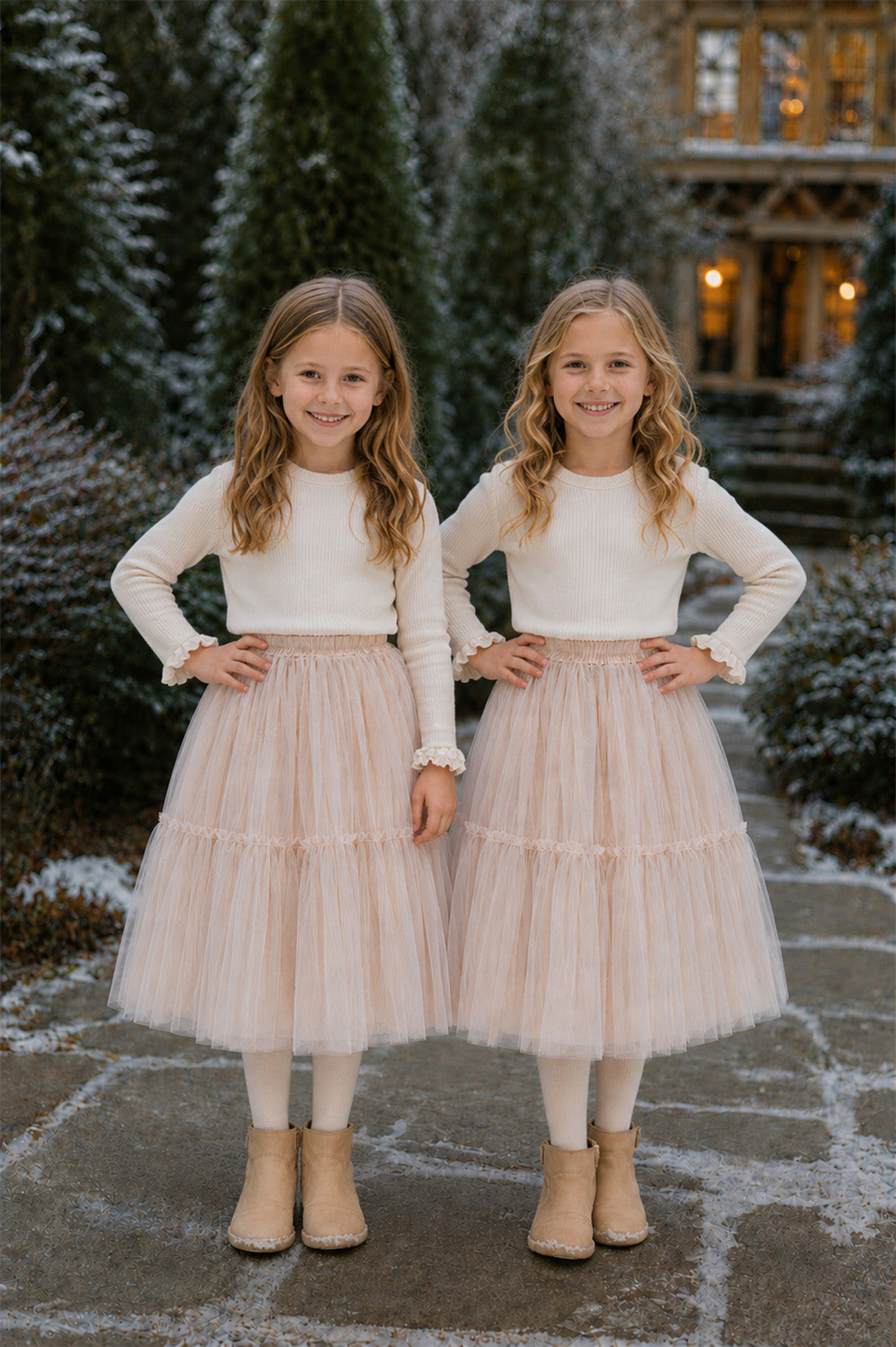 Willow Tutu in Buttercream + Pink Satin Drawstring Bag